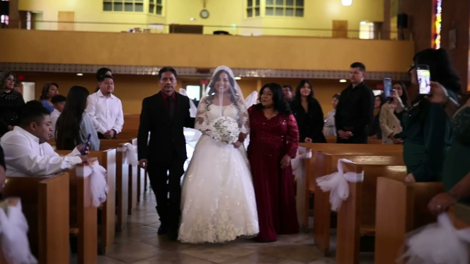 A wedding film still, shown at a private screening